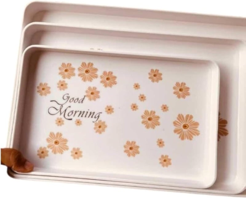 طقم صواني تقديم بلاستيكية - تصميم أنيق وعصري، 3 قطع - أبيض