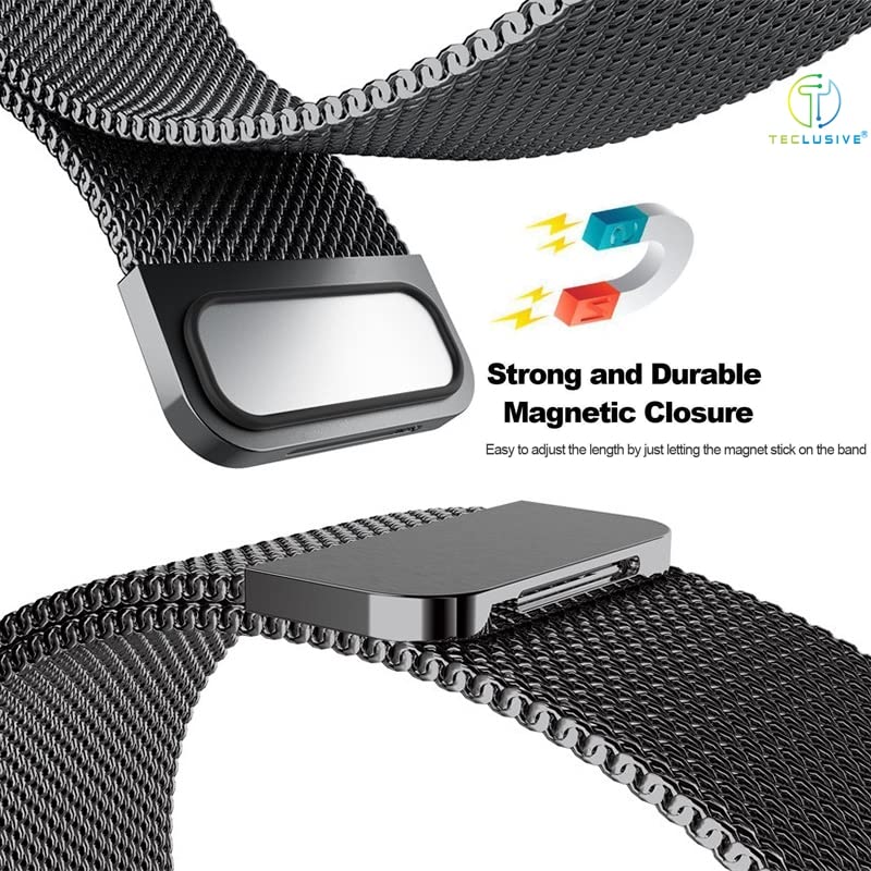 T TECLUSIVE سلسلة معدنية فاخرة بمغناطيسية حلقة 19mm متوافقة مع Noise Colorfit Pro 2 / Oxy/Pulse/Beat و Boat Storm Watch | ملائمة بدقة لهذه النماذج | سوار مغناطيسي قابل للتعديل (أسود) - Image 2