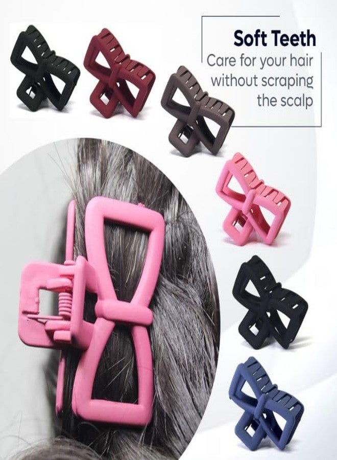 FREEBIES Korean Style Matte Bow Shaped Hair Claw Hair Clips, Clutchers, Hair Extension, Hair Clips & Hair Claw for Womens & Girls For All Types Of Hair (Pack OF 6) - Image 4