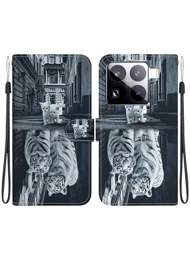 Zaboon For Xiaomi 15 Pro Crystal Texture Colored Drawing Leather Phone Case(Cat Tiger Reflection) 