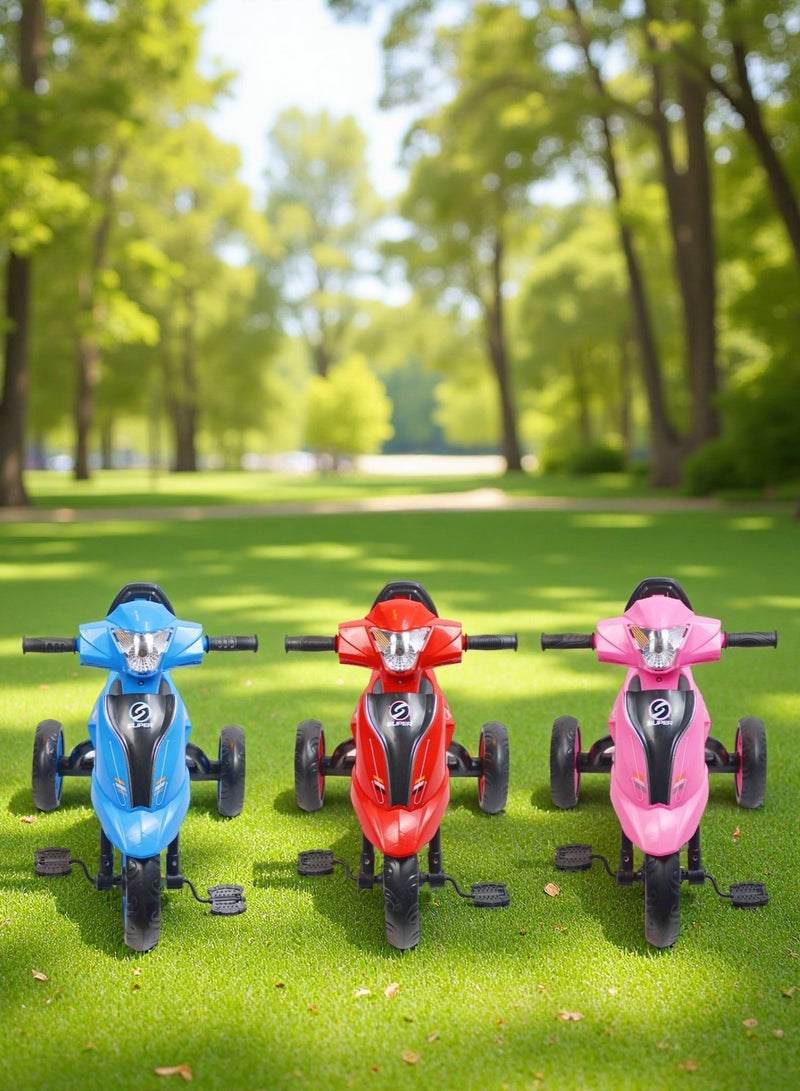 Kids Tricycle with Light & Music - Baby Bicycle Ride-On Toy, Color Options: Blue, Red, Pink Package Include Full Protective Gear Set - Image 5