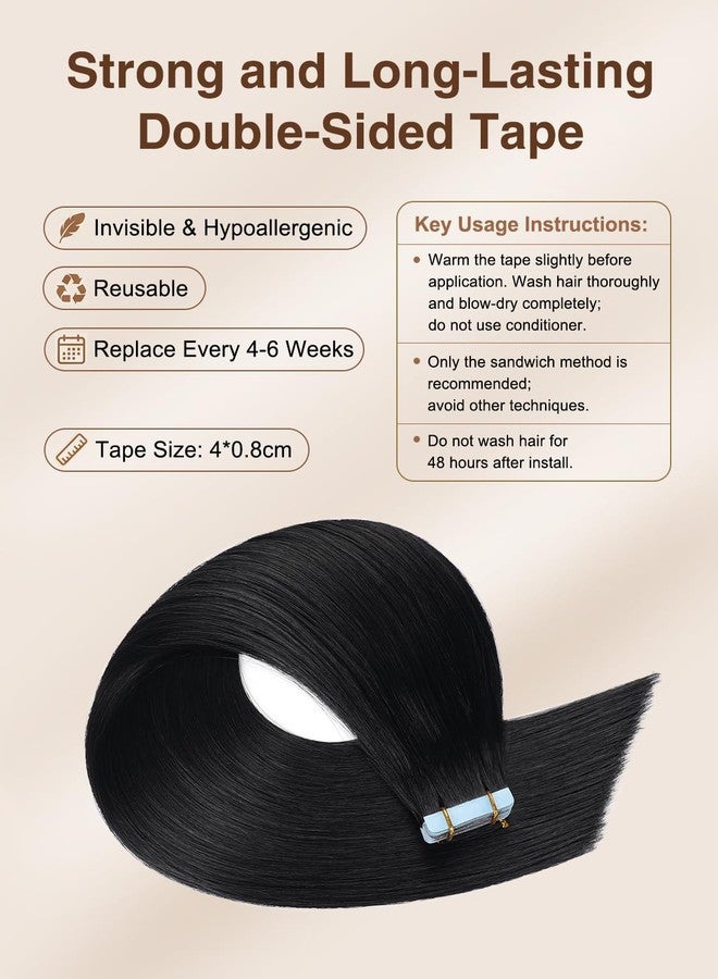 ييليت وصلات شعر YILITE لاصقة، شعر بشري طبيعي، 12 بوصة، لون أسود فاحم رقم 1، ناعمة كالحرير، 20 قطعة، 40 غرام - Image 4