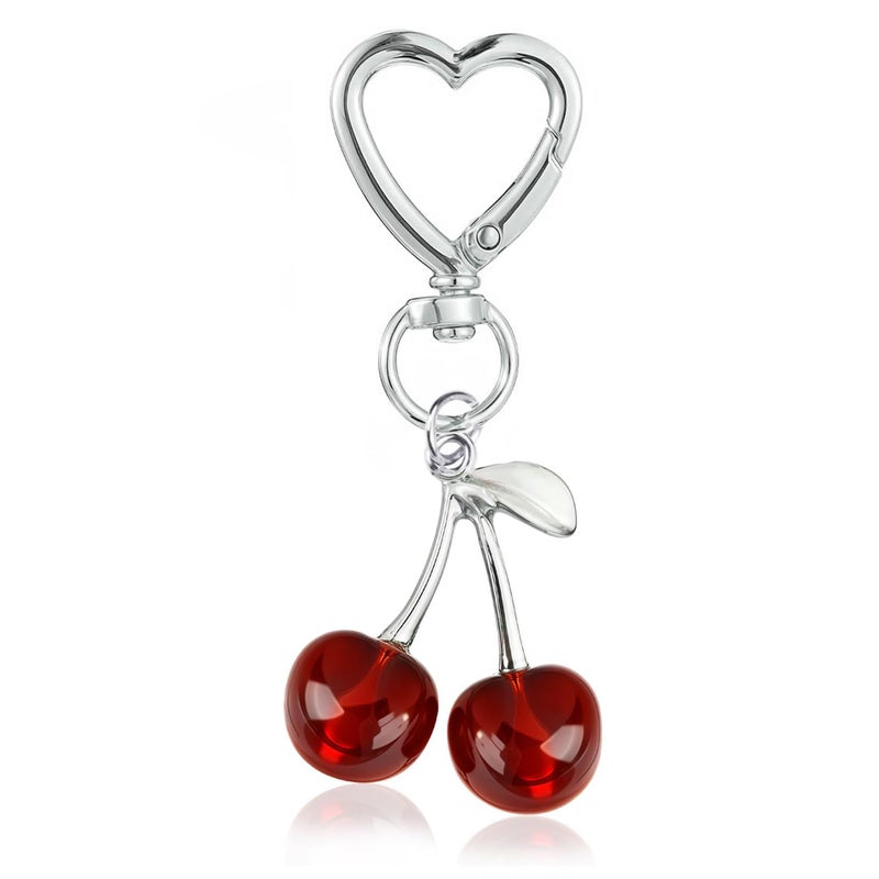 Agromusk Cute Cherry Keychain,Kawaii Cherry Bag Purse Charms for Women Car Keys Decor Gifts Stuff Accessories (Silver Red) - Image 1
