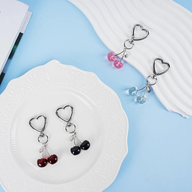 Agromusk Cute Cherry Keychain,Kawaii Cherry Bag Purse Charms for Women Car Keys Decor Gifts Stuff Accessories (Silver Red) - Image 5