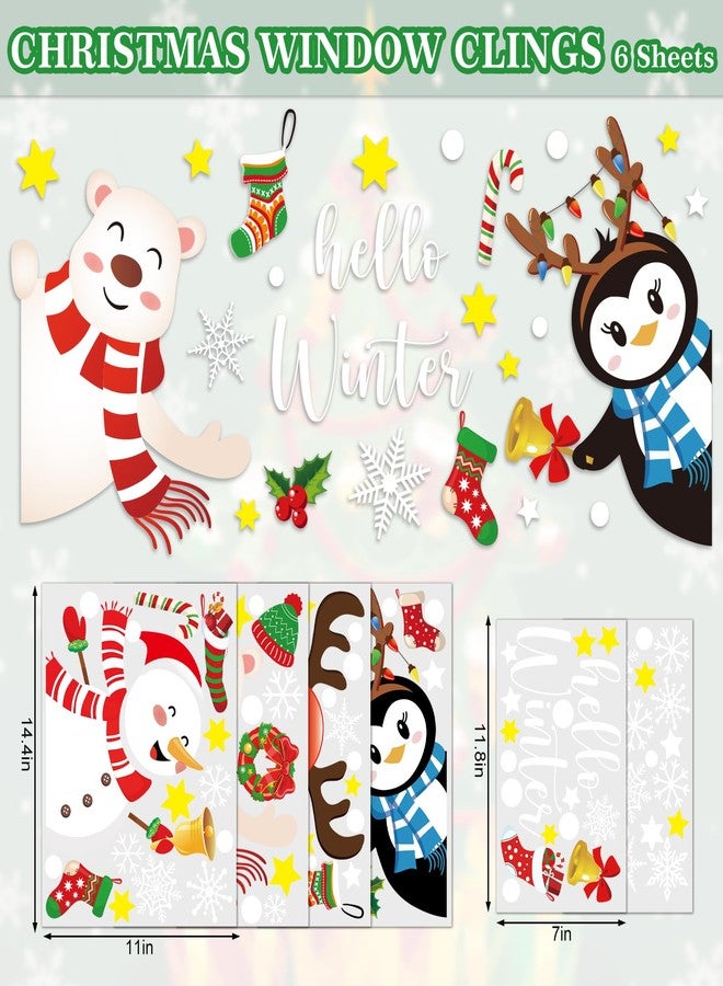 Whaline 6 Sheet Winter Window Clings Snowman Reindeer Penguin Christmas Window Decals Reusable for Xmas Holiday Party Home School Office Decor - Image 5