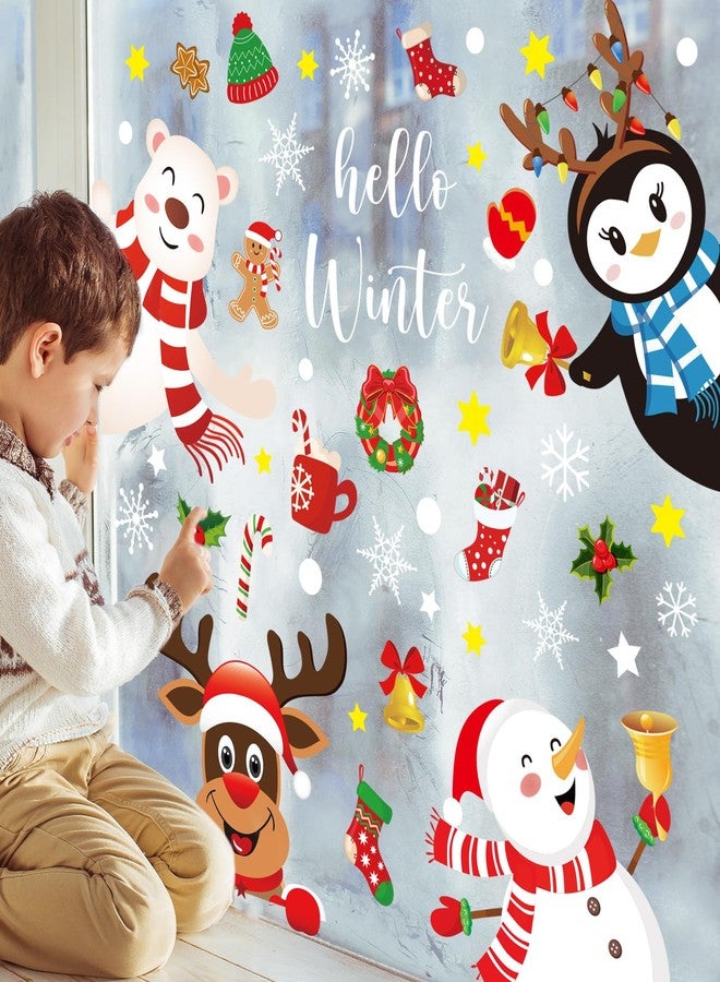 Whaline 6 Sheet Winter Window Clings Snowman Reindeer Penguin Christmas Window Decals Reusable for Xmas Holiday Party Home School Office Decor - Image 2