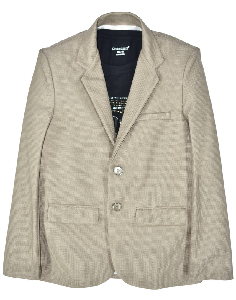CHARCHIT Boys Cotton Blend Full Sleeves Solid Blazers and T-Shirt - Khaki - Image 1
