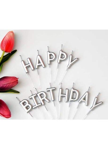 LB L B Happy Birthday Candle Candle for 1st Birthday Happy Birthday Candle for Birthday Theme Happy Birthday Candles for Cake Cake Topper Silver  - Image 1
