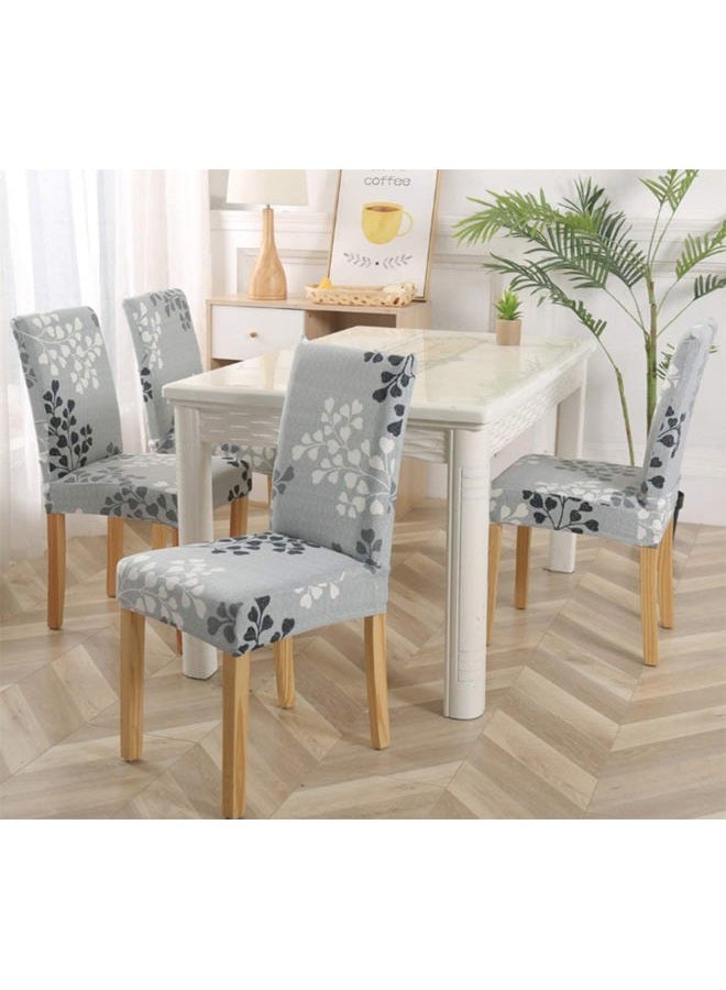 Happydog Stretch Dining Chair Covers Removable Washable Spandex Slipcovers for High Chairs 4PCS/Set+ 1 PCS Bench Cover (Grey Leaves) - Image 2