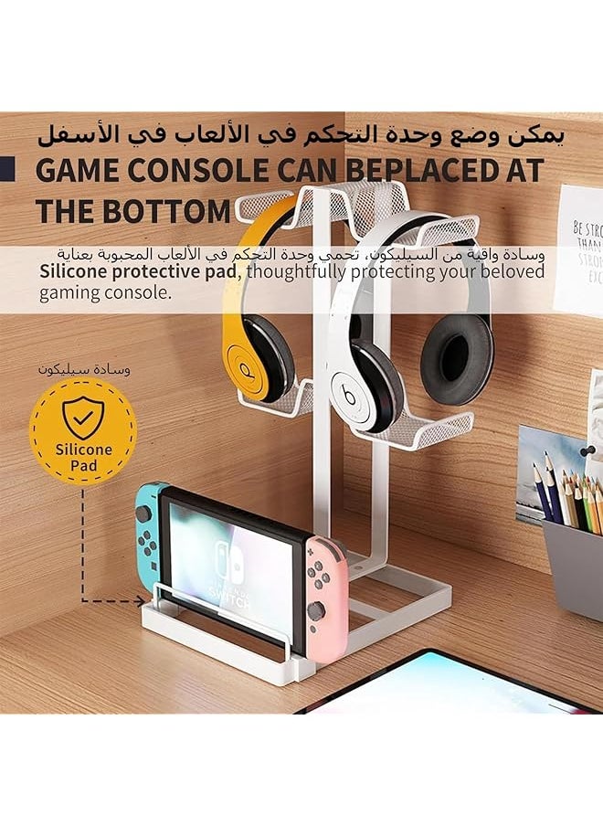 Headphone Stand Controller Holder & Headset Holder For Desk Earphone Stand With Aluminum Supporting Bar Universal Storage Organizer Headphones Controller Switch Ipad Mobile Phone Black