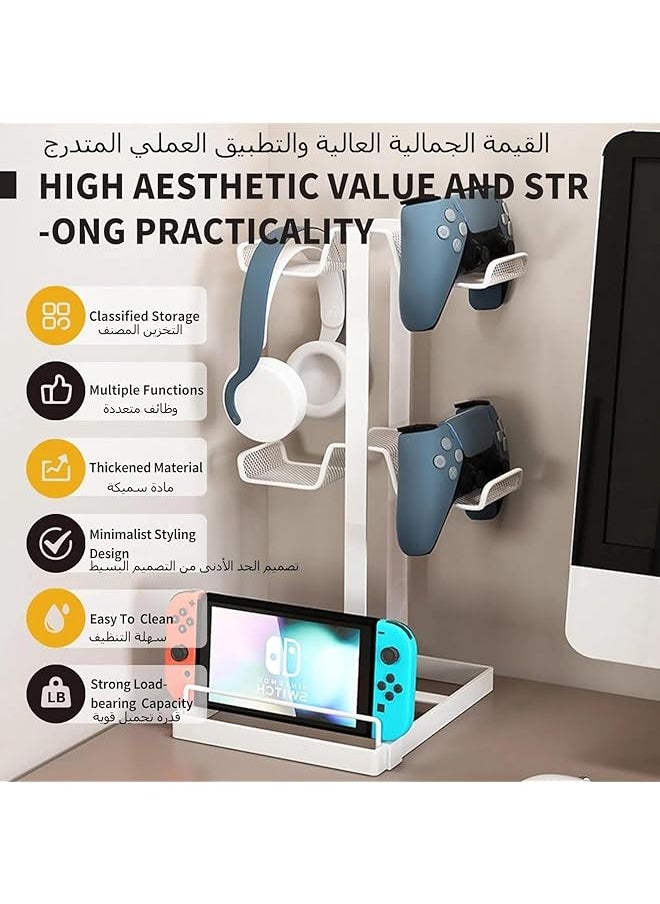 Headphone Stand Controller Holder & Headset Holder For Desk Earphone Stand With Aluminum Supporting Bar Universal Storage Organizer Headphones Controller Switch Ipad Mobile Phone Black