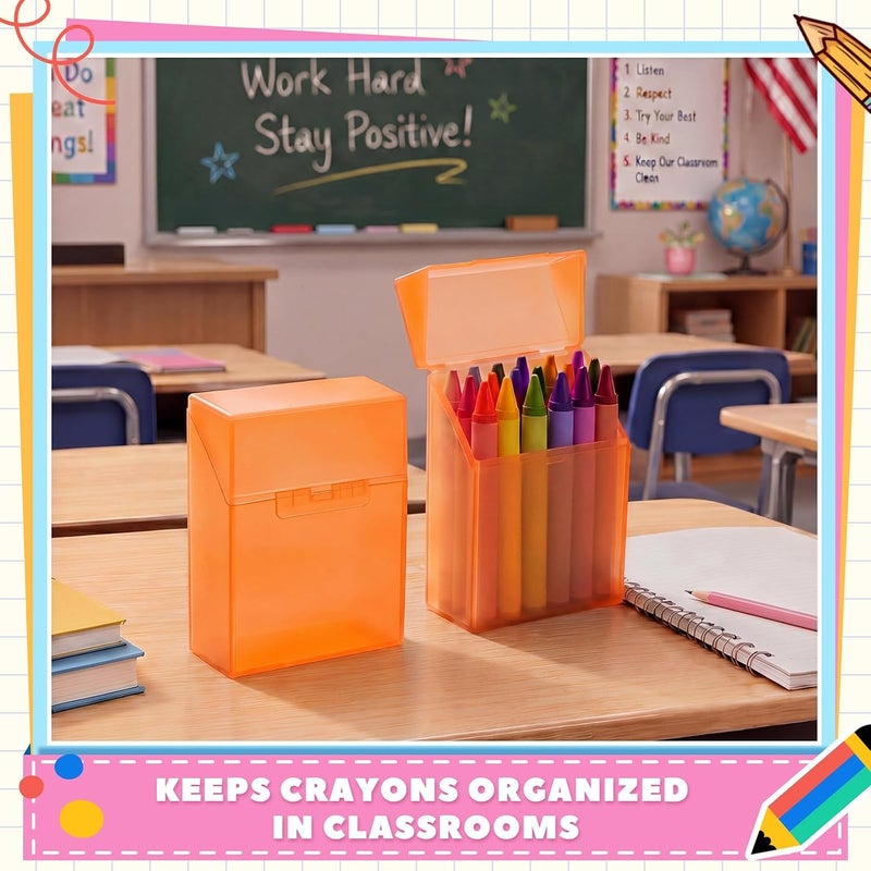 Clabby 4 Pcs Plastic Crayon Organizer Case for 24 Count Crayons Kids Art Supply Storage Box with Lid, Portable Holder for Classroom Home Travel, Fits Standard 24-Pack Crayon (Orange) - Image 5