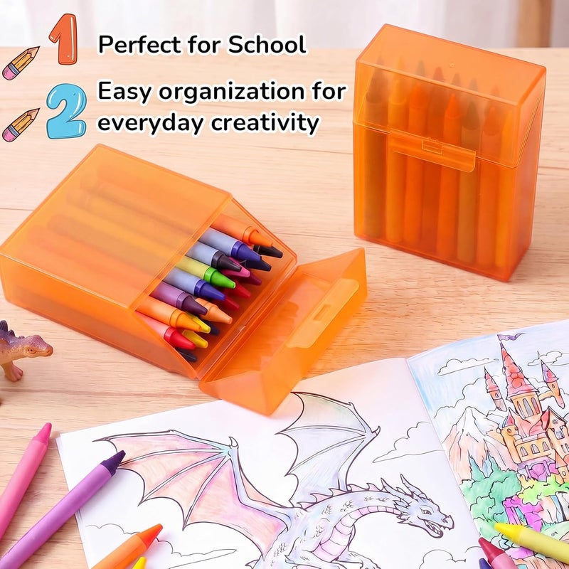 Clabby 4 Pcs Plastic Crayon Organizer Case for 24 Count Crayons Kids Art Supply Storage Box with Lid, Portable Holder for Classroom Home Travel, Fits Standard 24-Pack Crayon (Orange) - Image 4