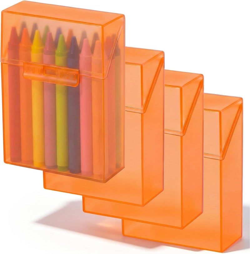 Clabby 4 Pcs Plastic Crayon Organizer Case for 24 Count Crayons Kids Art Supply Storage Box with Lid, Portable Holder for Classroom Home Travel, Fits Standard 24-Pack Crayon (Orange) - Image 1