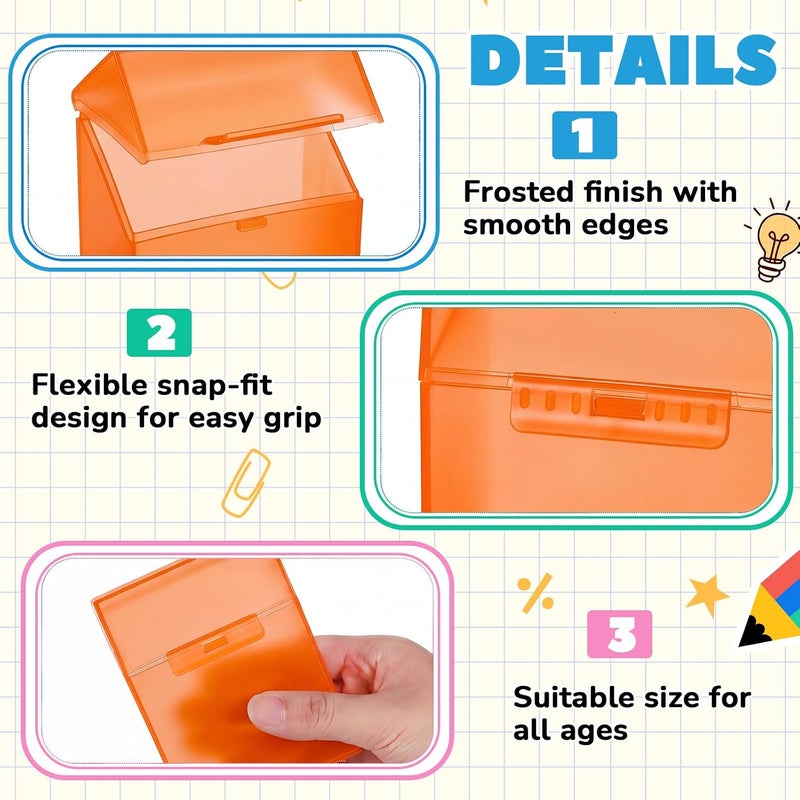 Clabby 4 Pcs Plastic Crayon Organizer Case for 24 Count Crayons Kids Art Supply Storage Box with Lid, Portable Holder for Classroom Home Travel, Fits Standard 24-Pack Crayon (Orange) - Image 3