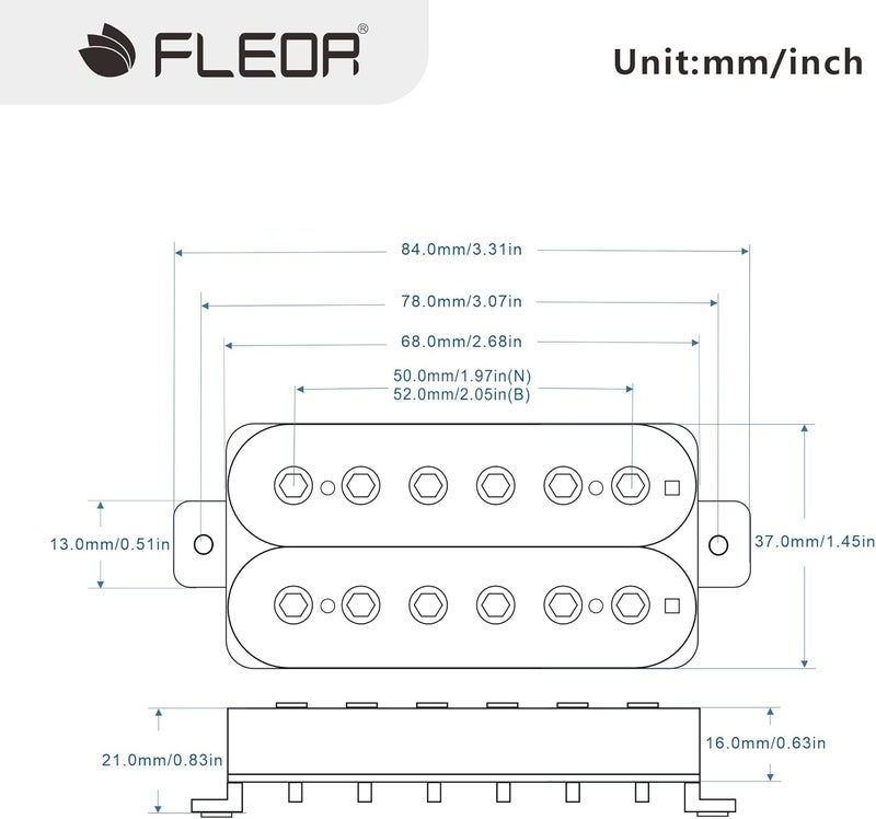 FLEOR Neck+Bridge Pickup Set Ceramic Double Coil Humbucker Pickups for Electric Guitar Pickup Replacement-Black - Image 2