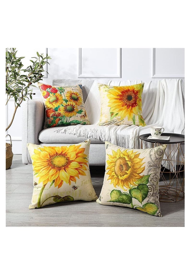 NIBEMINENT 4 Pack Throw Pillow Covers Decorative Linen Pillowcase Sunflower Pattern Waterproof Cushion Perfect to Outdoor Patio Garden Living Room Sofa Farmhouse Decor - Image 3