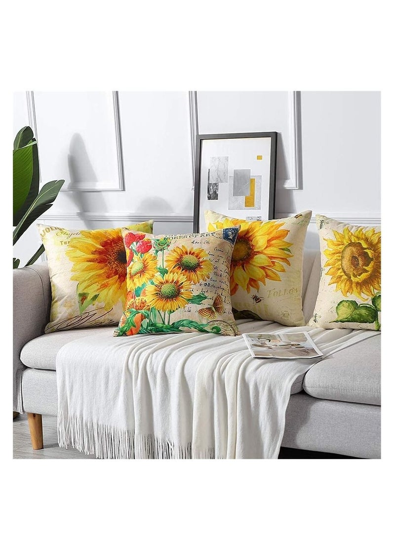 NIBEMINENT 4 Pack Throw Pillow Covers Decorative Linen Pillowcase Sunflower Pattern Waterproof Cushion Perfect to Outdoor Patio Garden Living Room Sofa Farmhouse Decor - Image 4