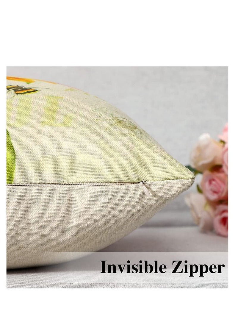 NIBEMINENT 4 Pack Throw Pillow Covers Decorative Linen Pillowcase Sunflower Pattern Waterproof Cushion Perfect to Outdoor Patio Garden Living Room Sofa Farmhouse Decor - Image 5