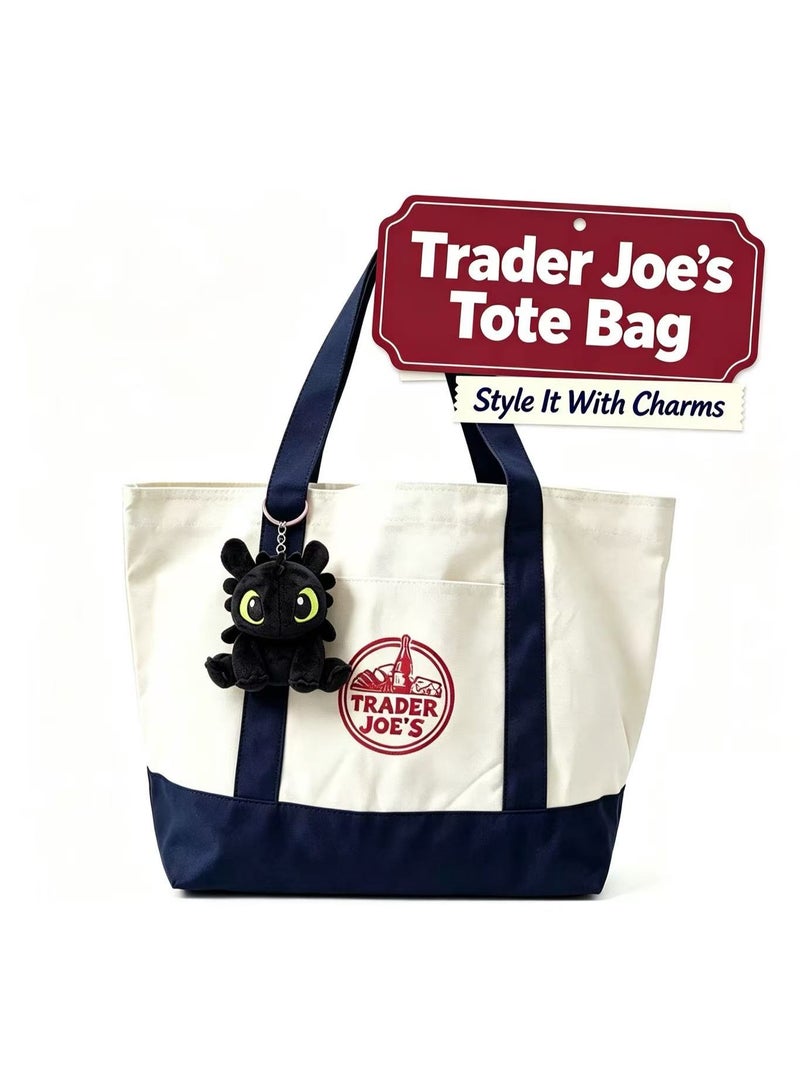 ترايدر جويز حقيبة تسوق قماشية كبيرة قابلة لإعادة الاستخدام من Trader Joe's، مزودة بسطح فارغ لتزيينها بالرسم أو الملصقات - أزرق - Image 2
