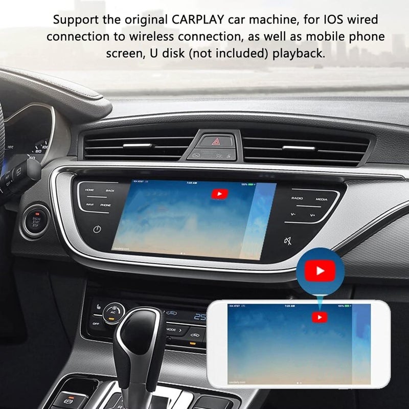 ويوبلز محول كاربلاي لاسلكي، كاربلاي سلكي إلى لاسلكي، معالج رباعي النواة 1 جيجابايت + 8 جيجابايت، بديل لجهاز تشغيل الوسائط المتعددة 9.0 لأجهزة A4 وA5 وA6 - Image 3