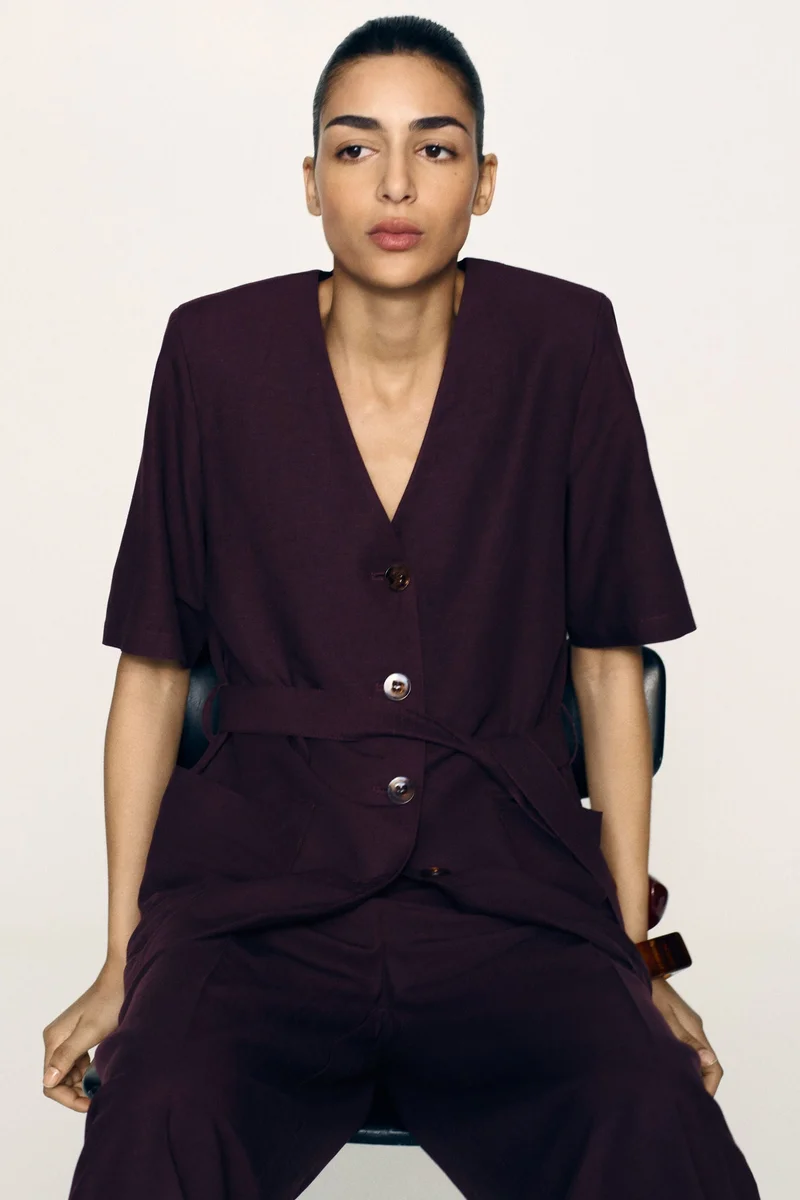 H&M Linen-blend short-sleeved blazer