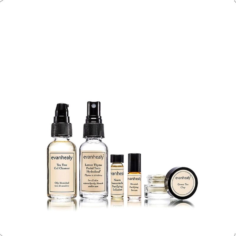 evanhealy Purifying Ritual  Detoxifying Blemish Skin Care Set  5 Piece Travel Face Care Kit for Congested Skin  Skincare Kit with Facial Mask  Gentle Skin Cleanser  Soothe Redness