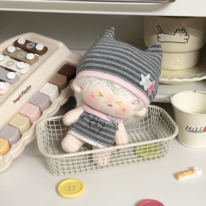 10cm Cotton Doll Clothes Korean Striped Cat Ear Hat and Dress Set for Normal Body Starfish Body - Image 4