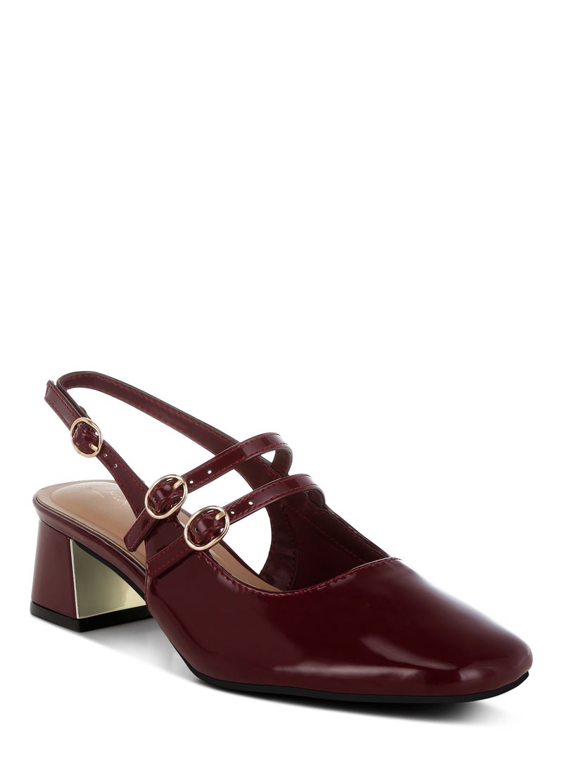 لندن راج صندل بكعب عريض Slingback باللون الأحمر  - Image 2