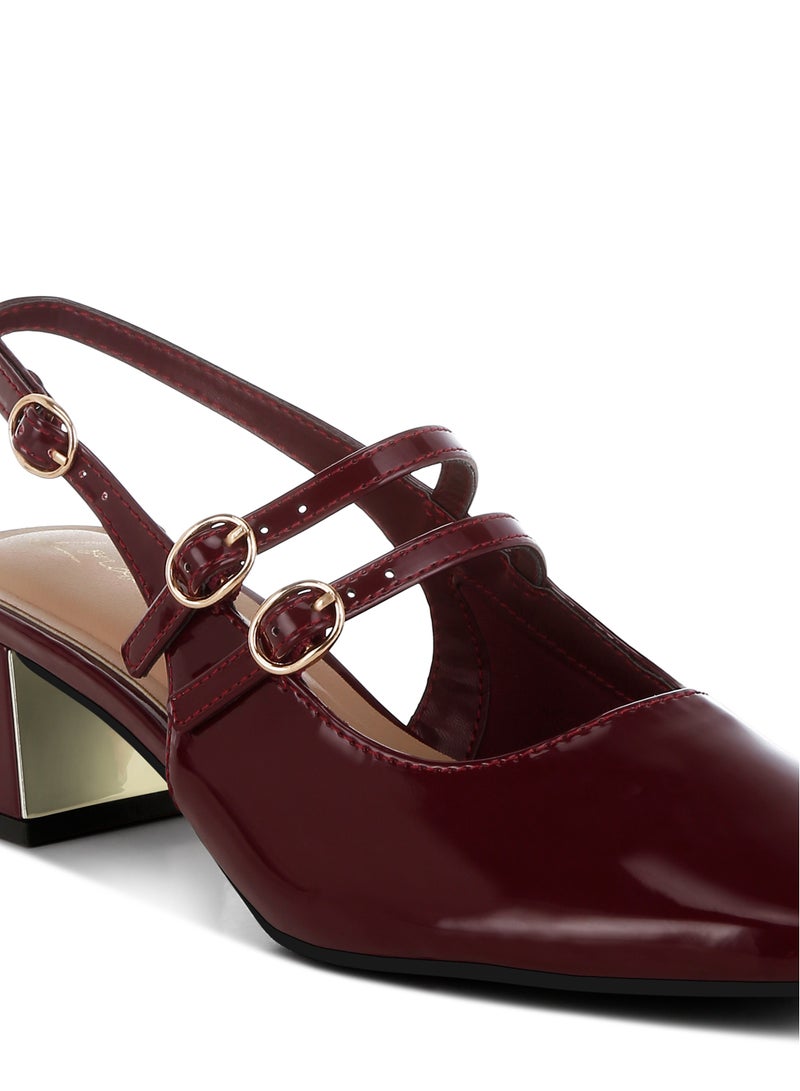 لندن راج صندل بكعب عريض Slingback باللون الأحمر  - Image 5