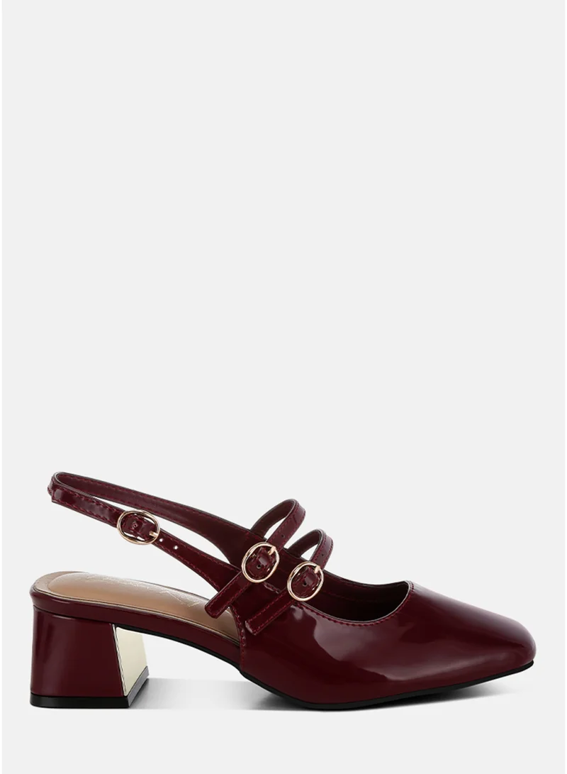 Block Heel Slingback Sandals in Red
