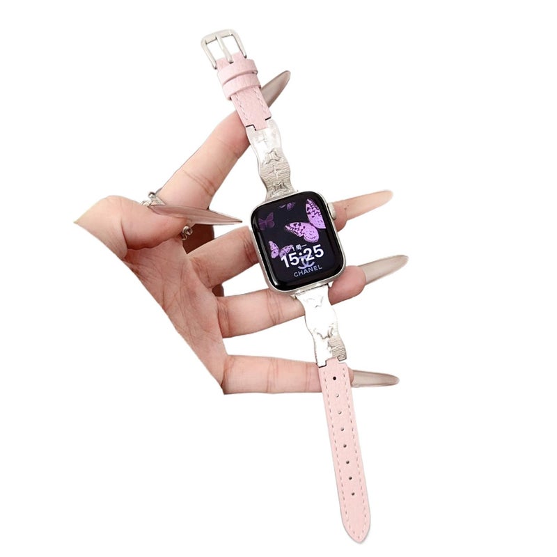 AD Black Classic Leather Strap Smartwatch Band Compatible with Apple Watch with Adjustable Fit Replacement Strap for Daily Wear - Image 2