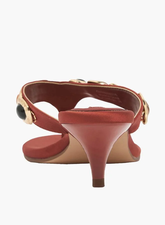 Elle ORANGE Embellished Kitten Heel Sandals for Women | Best Price UAE