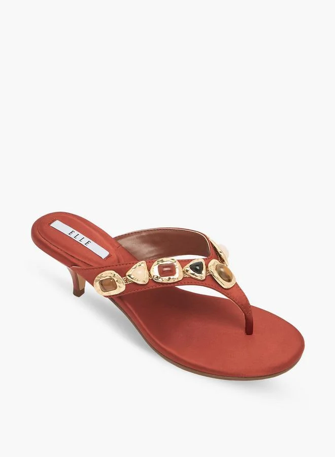 Elle ORANGE Embellished Kitten Heel Sandals for Women | Best Price UAE