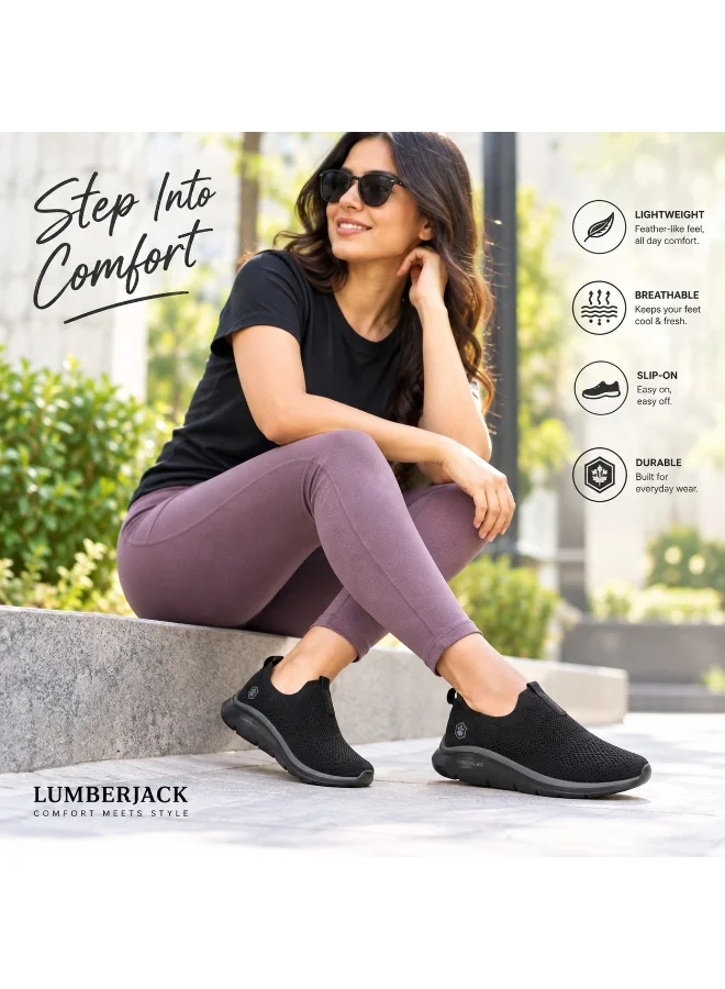 Lumberjack  Lumberjack Ivory Women Sneakers Black Knitted – Lightweight Breathable Casual Shoes, Comfortable Slip-On Everyday Footwear for Ladies for Women | Best Price UAE