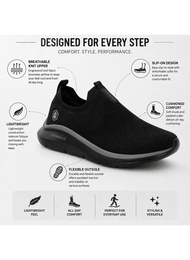 Lumberjack  Lumberjack Ivory Women Sneakers Black Knitted – Lightweight Breathable Casual Shoes, Comfortable Slip-On Everyday Footwear for Ladies for Women | Best Price UAE