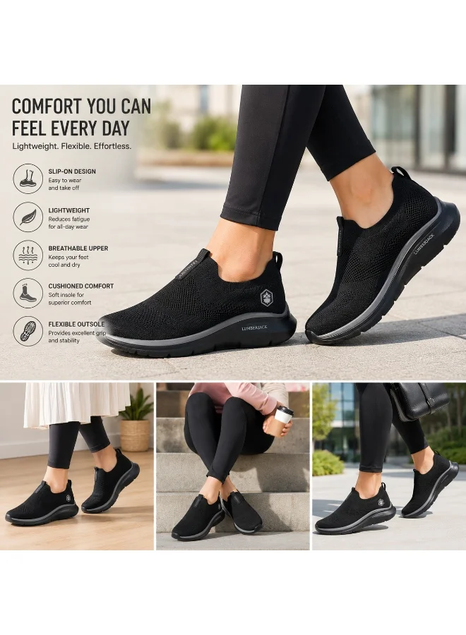Lumberjack  Lumberjack Ivory Women Sneakers Black Knitted – Lightweight Breathable Casual Shoes, Comfortable Slip-On Everyday Footwear for Ladies for Women | Best Price UAE