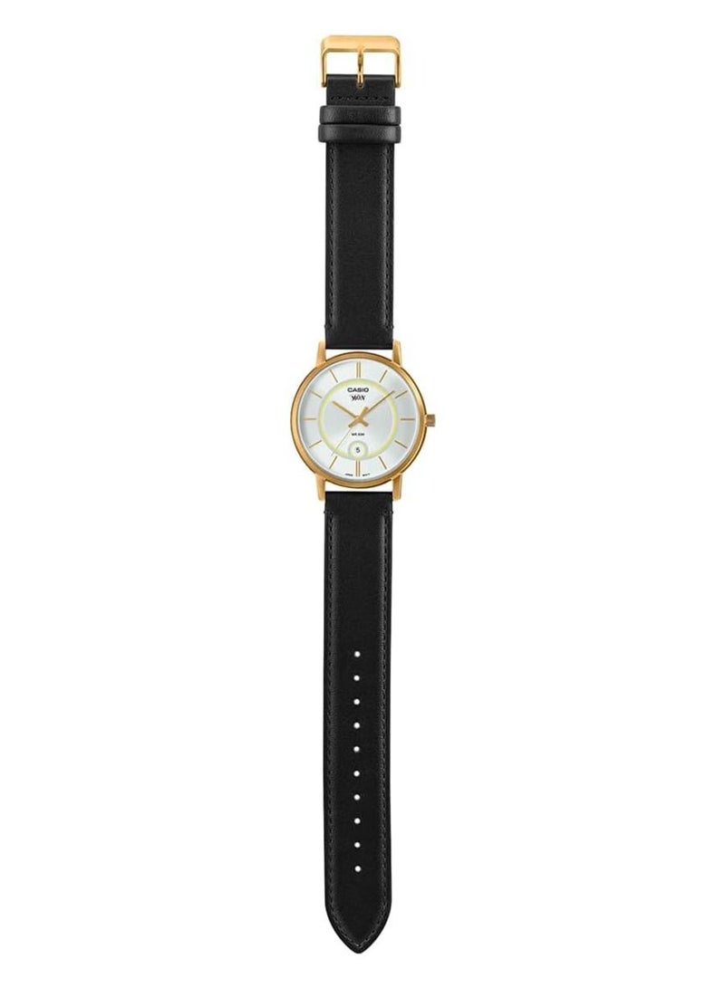 Men Watch Analog White Dial Genuine Leather Band Gold Ion Plated Case MTP-B120GL-7AVDF