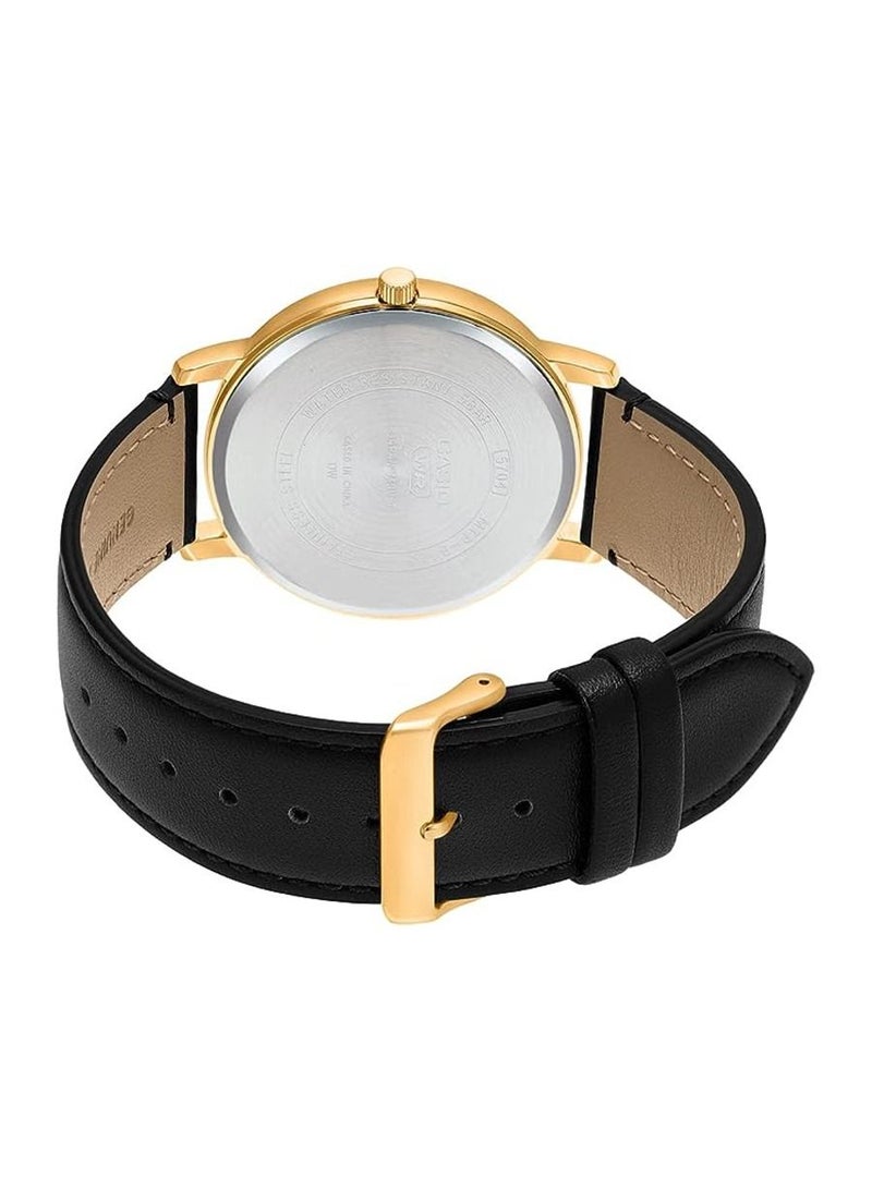 Men Watch Analog White Dial Genuine Leather Band Gold Ion Plated Case MTP-B120GL-7AVDF