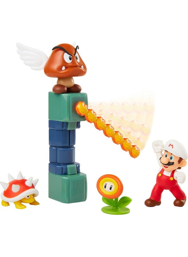 Nintendo Super Mario Lava Castle 2.5" Figure Diorama Play Set, Includes: Fire Mario, Spiny, & para Goomba, Mechanical Spinning Fireballs, Block & Fire Flower - Image 4