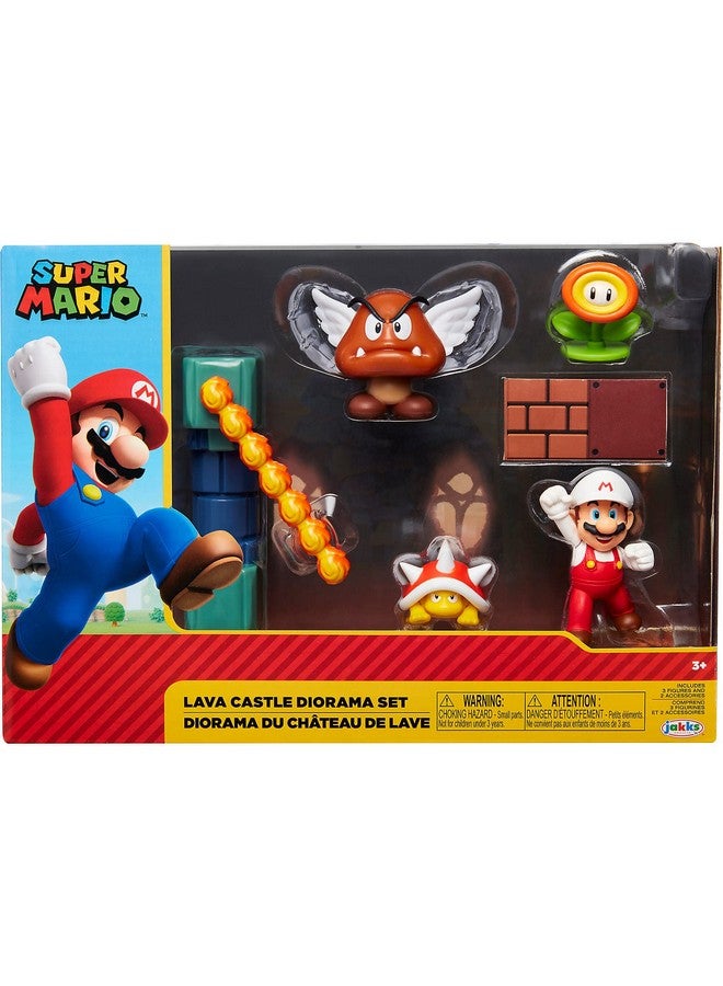 Nintendo Super Mario Lava Castle 2.5" Figure Diorama Play Set, Includes: Fire Mario, Spiny, & para Goomba, Mechanical Spinning Fireballs, Block & Fire Flower - Image 1