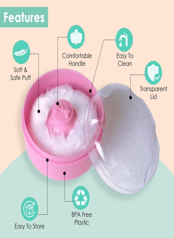 BabyMoo Baby Moo Powder Puff with Box | Soft & Gentle Powder Puff for Babies with Box Holder Container for New Born - Pink - Image 3