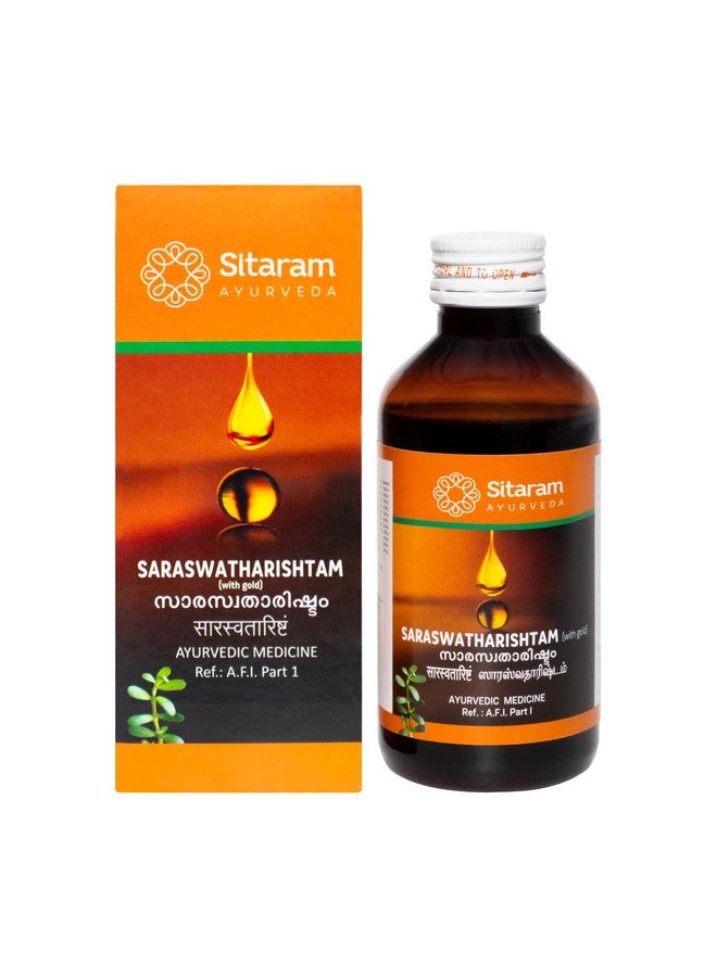SITARAM سيتارام أيورفيدا سارسواتارشتام مع الذهب 200 مل شراب | مكمل سارسواتارشتا الأيورفيدي من كيرالا مع براهمي وأشواغاندا. - Image 1