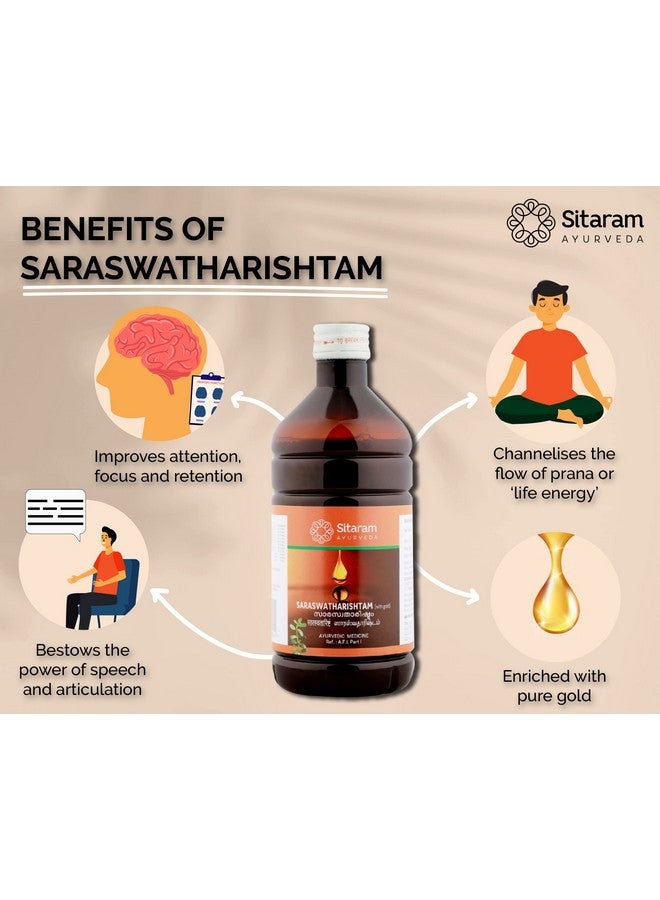 SITARAM سيتارام أيورفيدا سارسواتارشتام مع الذهب 200 مل شراب | مكمل سارسواتارشتا الأيورفيدي من كيرالا مع براهمي وأشواغاندا. - Image 2