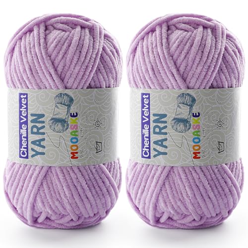 Mooaske 2 Pac Chenille Yarn for Crocheting - Blanket Yarn for Crocheting - Fluffy Yarn for Crochet, Baby Yarn for Crocheting Soft Blankets Weight Per Roll 50g/1.76oz, Length 60m/65yard (Light Purple) - Image 1