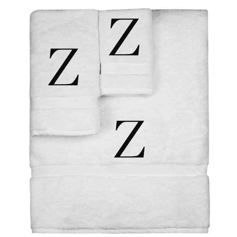 BC BARE COTTON Monogrammed Towel Set  Personalized Gift  Set of 3- Black Block Letter Embroidered Towel - Extra Absorbent 100% Turkish Cotton - Soft Terry Finish - Initial Z White - Image 1