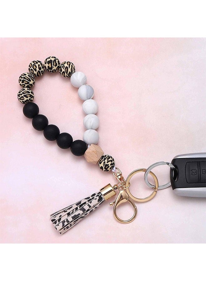 Silicone Beaded Bracelet Keychain, Tassel Leopard Beaded Bangle Key Chains for Women - Image 3