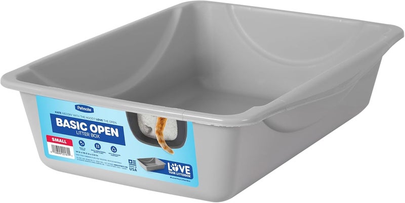 Petmate Easy clean surface Open Cat Litter Box,Mouse Grey, Small (14"x10.5"x3.5") Temp resistant - Image 1