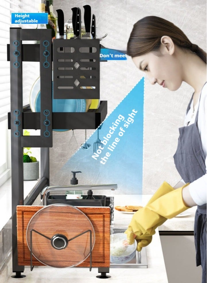 Dish Drying Rack - Large Over The Sink Dish Drainer Drying Rack , Large Capacity Stainless Steel Dish Rack, Multifunctional Kitchen Organizers and Storage Rack, 85cm-Double Layer Black - Image 3