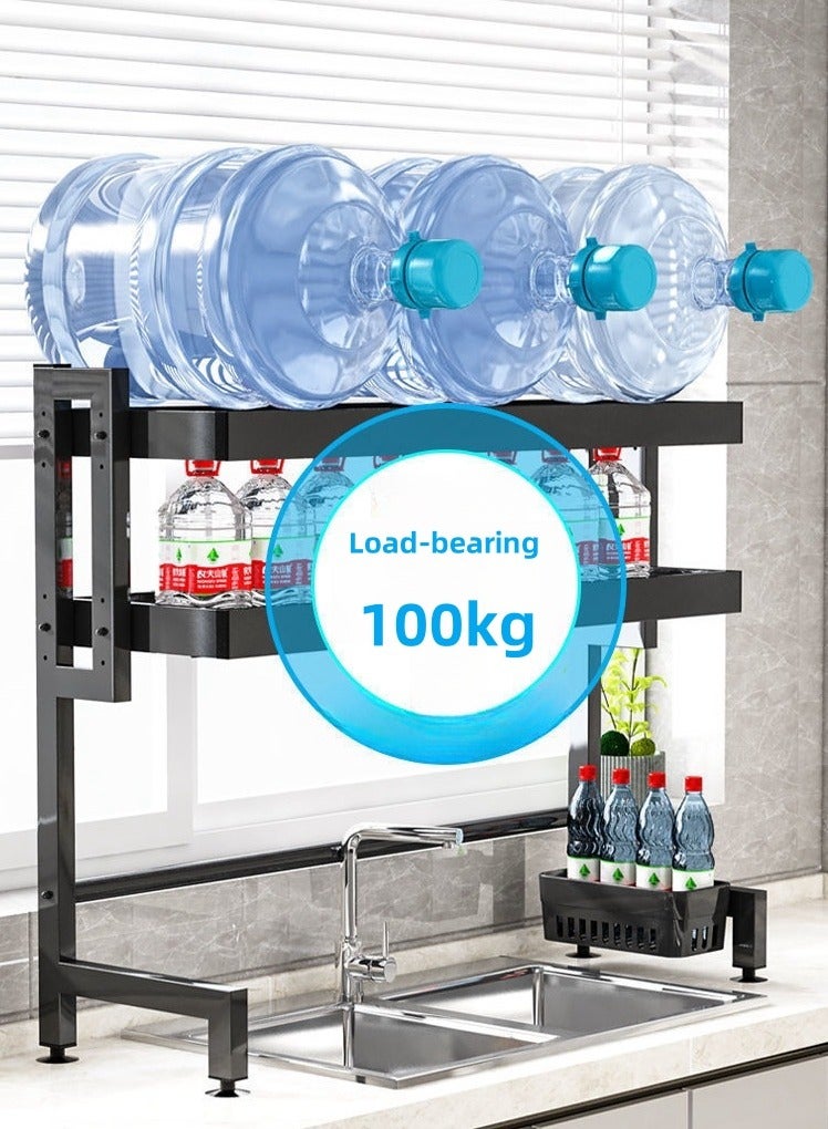 Dish Drying Rack - Large Over The Sink Dish Drainer Drying Rack , Large Capacity Stainless Steel Dish Rack, Multifunctional Kitchen Organizers and Storage Rack, 85cm-Double Layer Black - Image 5